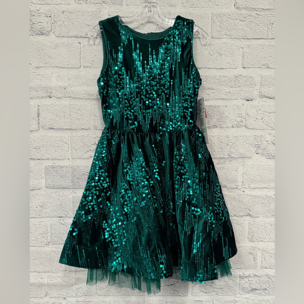 NWT Rare Editions Green Sequins Dress Girls Size 8.